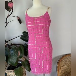 NWT Liliana Pink Gold Sequin Embellished Sleeveless Cocktail Dress